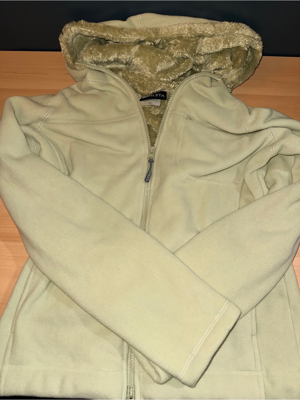 Athleta Light Sage Green Fleece Jacket with Sherpa Hood